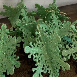 Beautiful Green, Sparkly Macy’s Ornaments set of 8